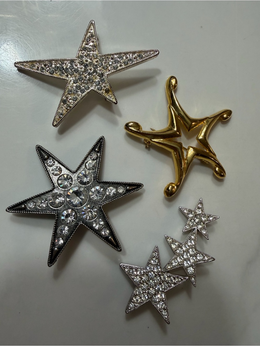 Starburst Rhinestone Brooches - Silver & Gold Star Pins
